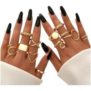 2-Piece Gold Stackable Rings Set for Women - 18K Gold Plated Open Ring